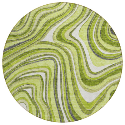 Tapis extérieur rond lavable abstrait 8 pi vert lime et gris anthracite