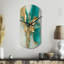Or et turquoise encre fluide en marbre II - Grande sculpture d'horloge murale dorée-105569184