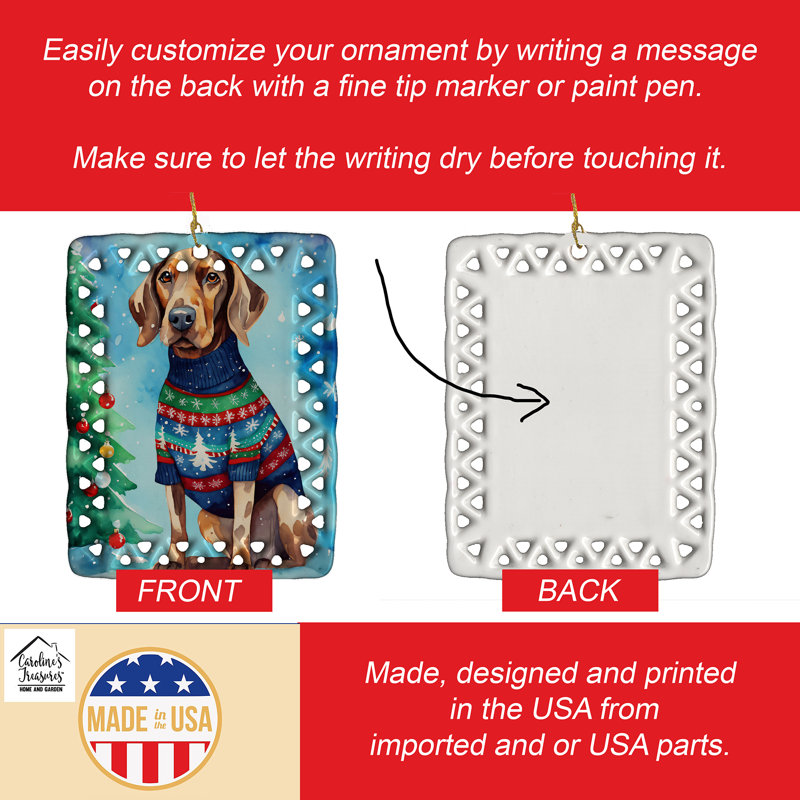 Ornement en porcelaine Coonhound Christmas, Coonhound 3375