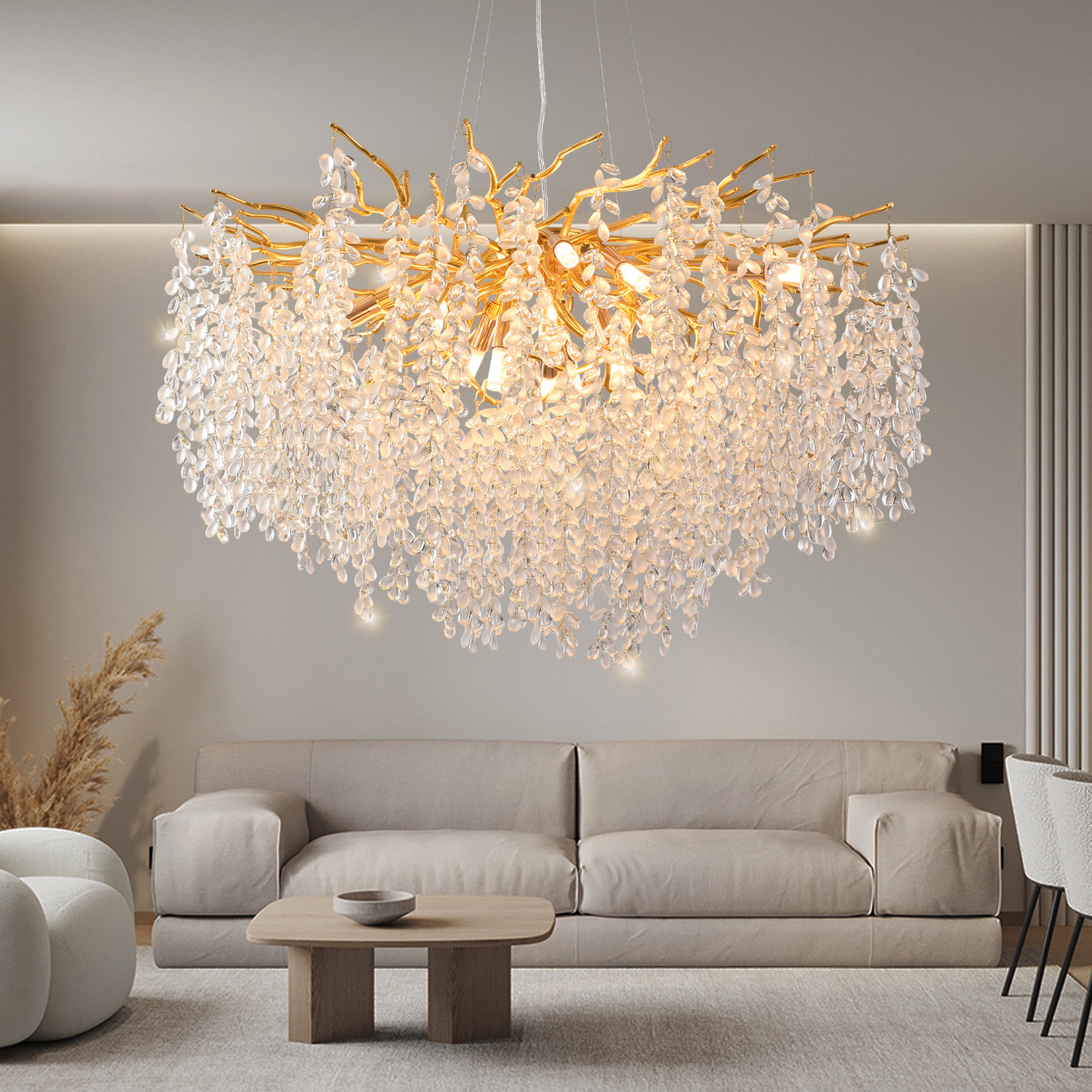 Akari Lanterns Akari Tree Branch Glass Art Grapes Chandelier Lighting ...