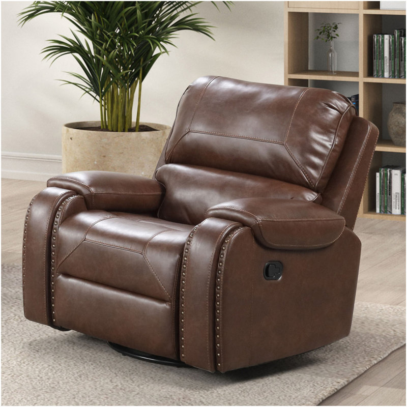 Fauteuil inclinable de style transitionnel avec poignées surdimensionnées avec accoudoirs à têtes de clou et coussin supérieur