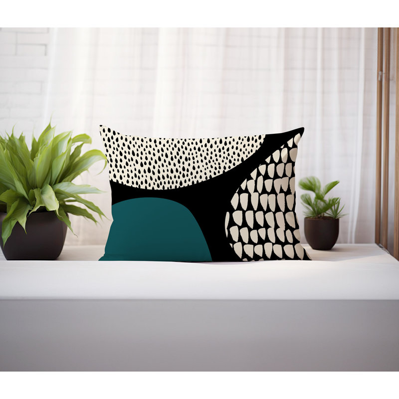 Coussin lombaire réversible intérieur / extérieur Vikka, H 18 po x l 25 po, Émeraude / noir / blanc cassé