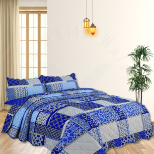 Cotton Blend Floral Bedspread with Pillowcases