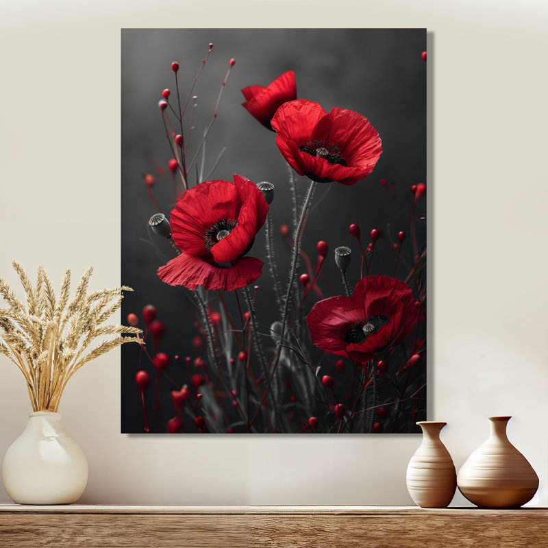 Délicat rouge coquelicots monochromes photo II - coquelicots, art mural, Toile tendue, H 20 po x l 12 po x P 1 po