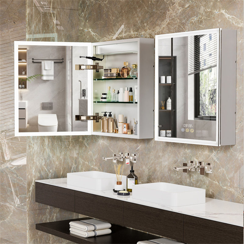 Surface Frameless LED Davaughn Mirror With 2 Adjustable Shelf & Bluetooth Speaker, 70cm H x 60cm W x 13cm D