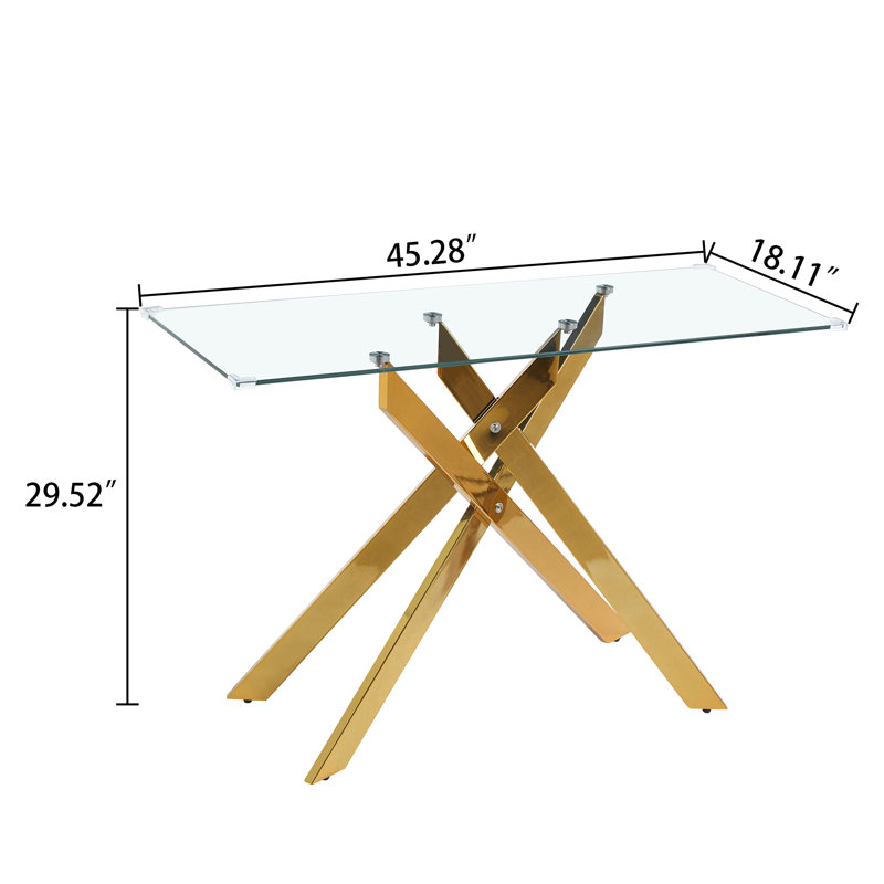 Tempered Glass Top Console Table, Gold