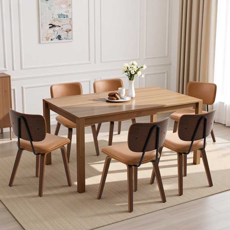 18.9" H Mid-Century Modern Dining Chair, Set of 6, Upholstered Side Chair with Padded Seat Cushion & Curved Backrest, 6