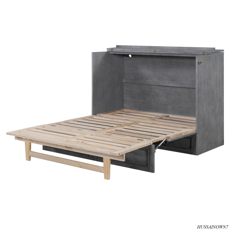 Murphy Bed With Large Drawers, Gray, Full