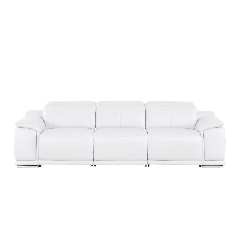 Genuine Leather Sofa With Dual Power Recliners, White