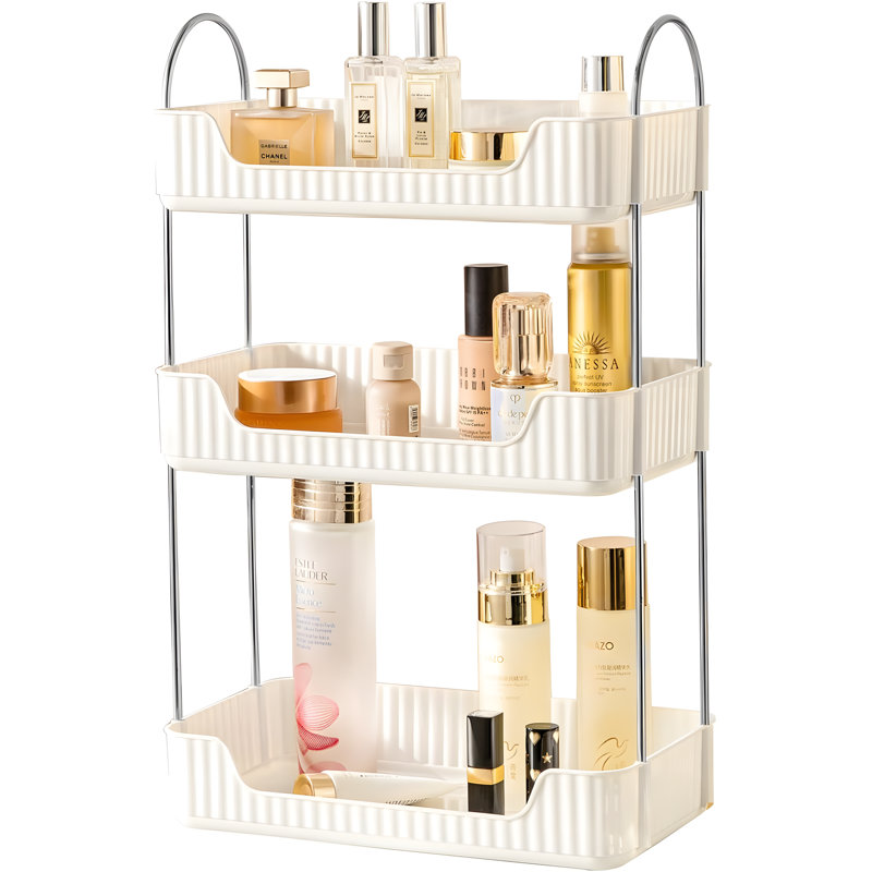 Organisateur de comptoir de salle de bain à 3 niveaux pour cosmétiques et articles de toilette - Conception rectangulaire peu encombrante avec structure en acier allié et plateaux en plastique PET durable - Assemblage et nettoyage faciles