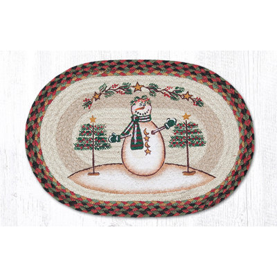  Moon and Star Snowman Oval Jute Placemat 13"x19" Rustic Braided