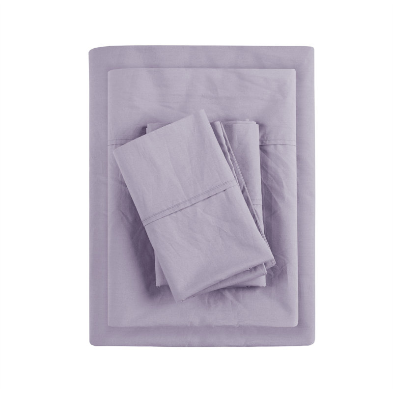 Peached Percale 200 Thread Count Relaxed Cotton Percale Sheet Set, Queen, Purple