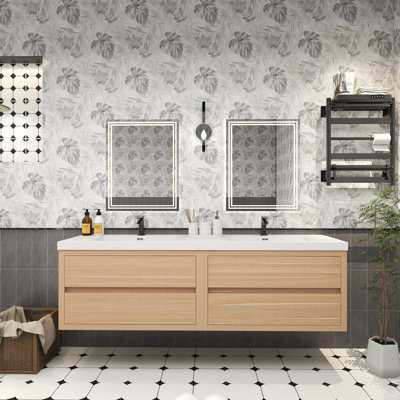 Castanea 70.9 " W Wall Mounted Wall Mounted 2 Double Vanity Bathroom Vanity With Acrylic Top