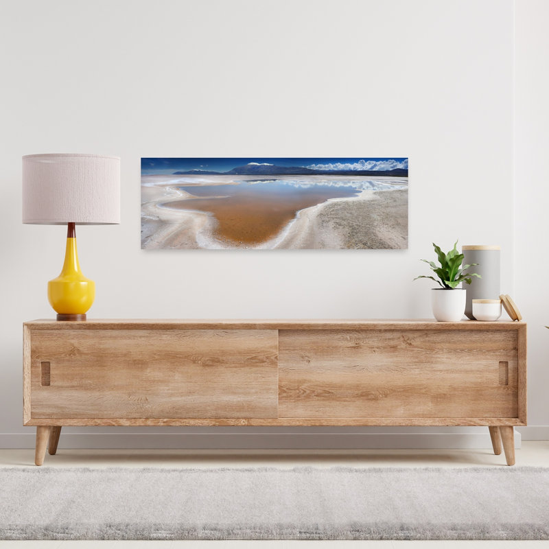 Salt Lake Reflections Peaceful Serene Tranquil Landscape Mountain, art mural, H 12 po x l 36 po