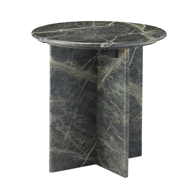 22" Dark Green Marble Accent End Table
