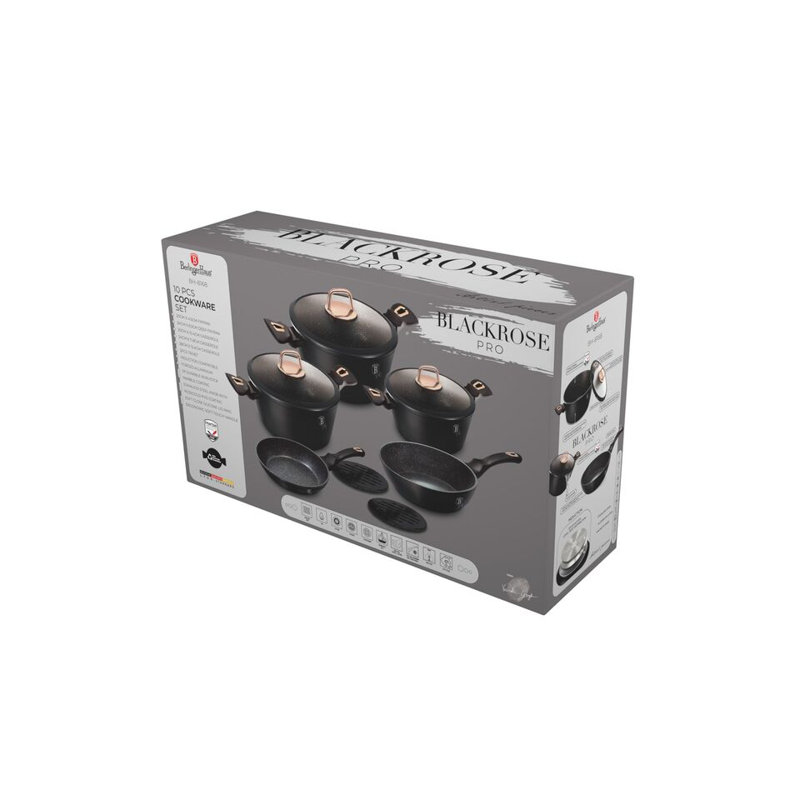 10 - Piece Non-Stick Aluminum Cookware Set, Black Rose