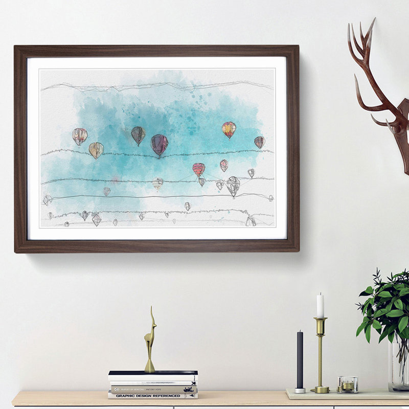 The Hot Air Balloons in Abstract - Picture Frame Graphic Art Print, Walnut Framed, 62cm H x 87cm W x 2cm D