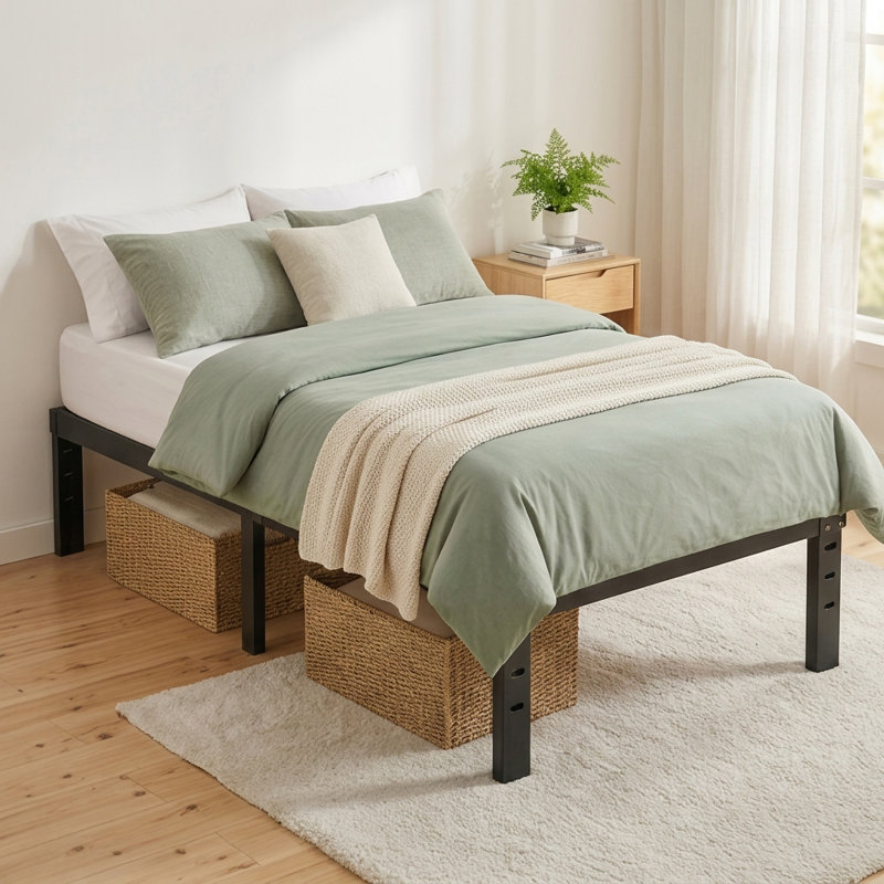 14"Twin Bed Frame With Wood Slats, No Box Spring Needed, Metal Platform Bed Frame, Easy Assembly, Black, Twin