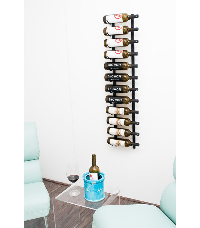 12 Bottle Wall Mounted Wine Bottle Rack, Matte Black, 122cm H x 33cm W x 13.4cm D