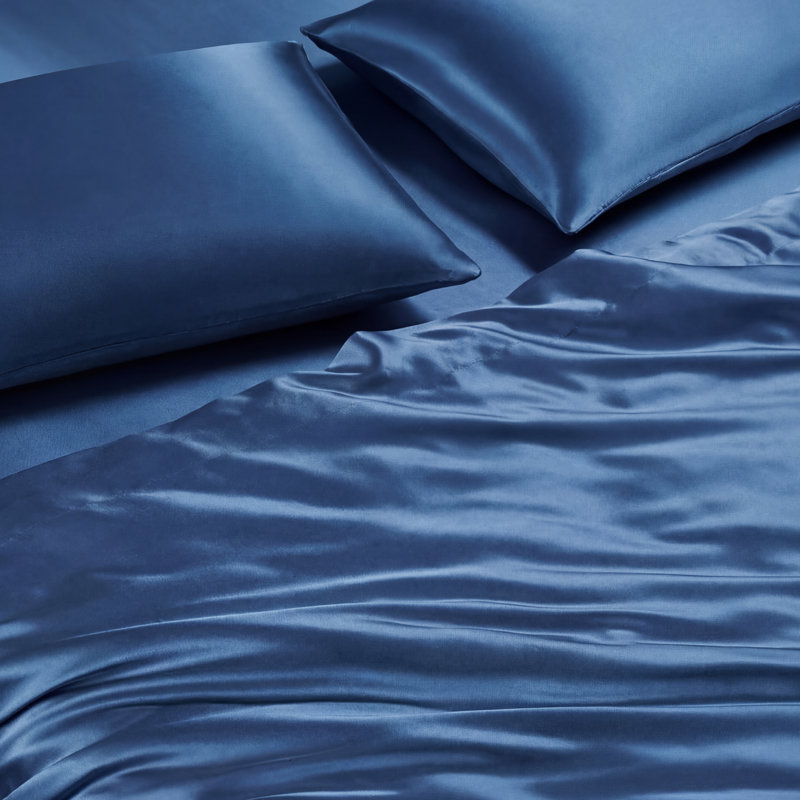 Juicy Couture Premium Silky Satin Sheet Sets, Twin Sheet Set with 1 Pillowcase, Dark Blue