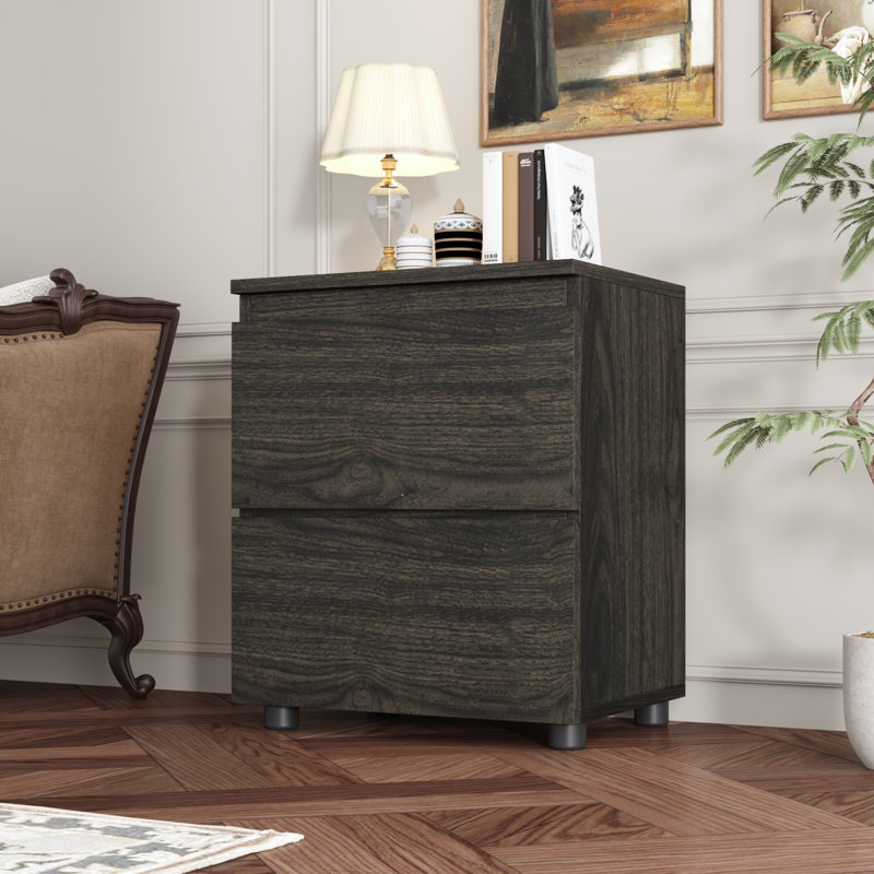 19'' H X 15.7'' W 2-Drawer Nightstand(Single), Dark Walnut