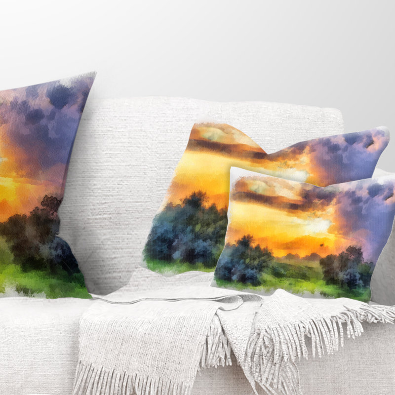Coussin lombaire avec magnifique paysage imprimé aquarelle Schafer