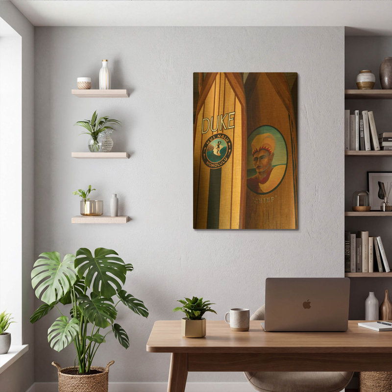 'Surf Hawaii II' By Dennis Frates Gold Metal Wall Art, 12" x 16", 24"x36"