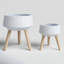 Set of 2 Resin and Magnesia Planters with Beech Wood Stands - Modern Elevated Indoor Outdoor Decorative Plant Holders for Stylish Display.-1422079921