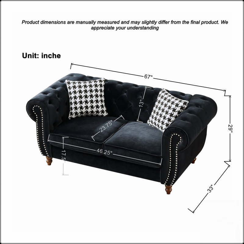 Canapé en tissu d'ameublement en velours Chesterfield, Noir