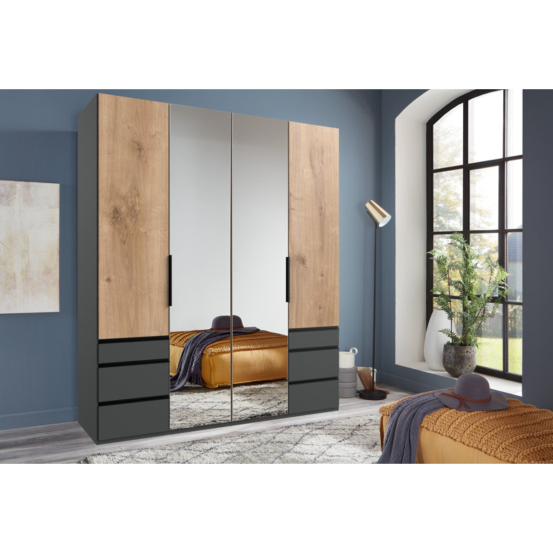 Guardino 4 Door Wardrobe, Plank Oak/Graphite, 236cm H x 200cm W x 58cm D