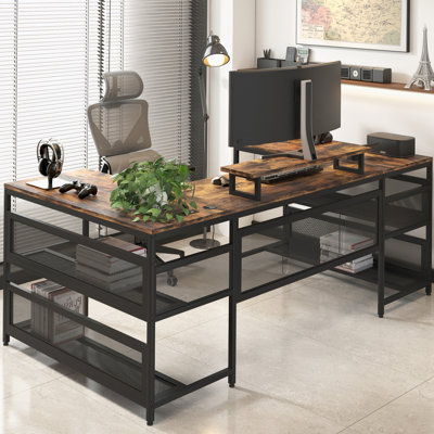 Natoria L-Shaped Metal Base Credenza Desk
