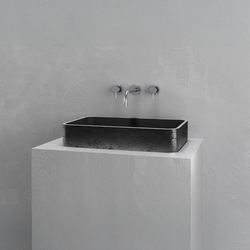 Vast Studio 21.5” L x 13.8” W Textured Black Iron/Black  Rectangular Vessel Bathroom Sink Countertop Wash Basin, Iron/Black