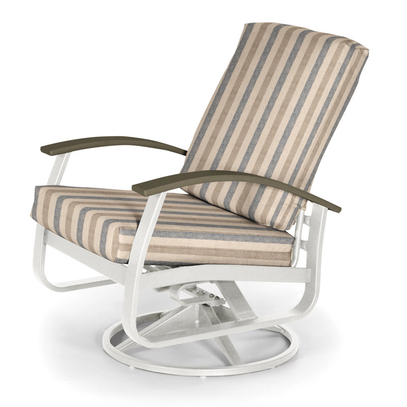 Askar Swivel Powder Coated Aluminum Outdoor Lounge Chair, Canvas Air Blue Sunbrella® Canvas, Textured Snow, Beachwood P40
