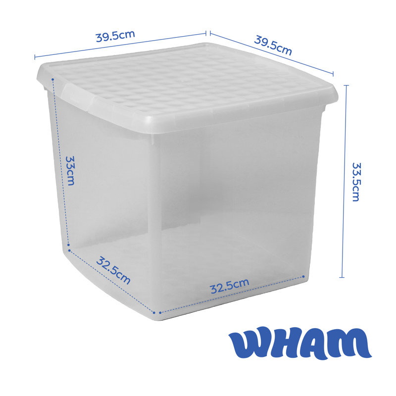 Wham Clip Square Plastic Storage Boxes with Secure Clip Lock Lids Clear/Clear/Clear