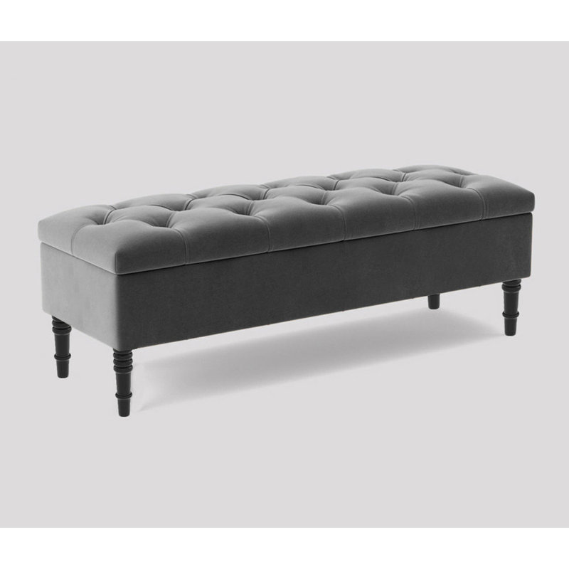 Alyana 90cm Wide Tufted Rectangle Ottoman Storage Bench, Upholstery Velvet Shoe Bench with Turned Wooden Legs