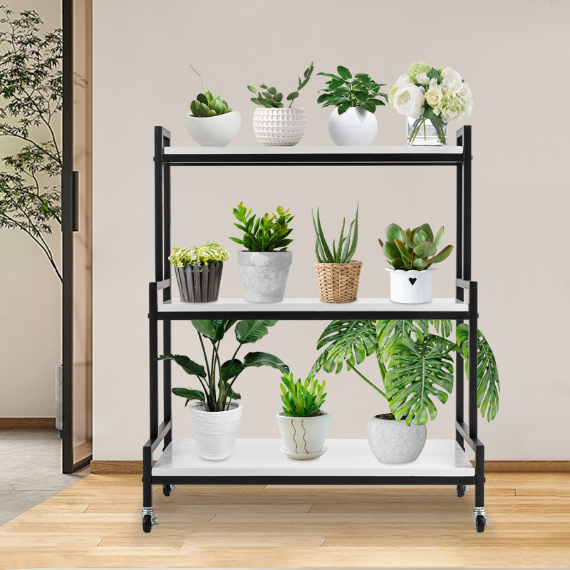 Support pour plante à plusieurs niveaux avec roues, Blanc