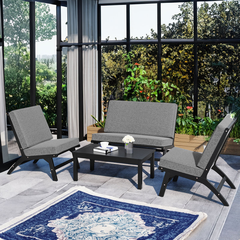Kerli Acacia 250 - Person Patio Conversation Set with Cushions, Black/Grey