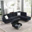 Canapé d'angle en L avec méridienne, canapé trois places avec pouf de rangement et clous en cuivre-579389157