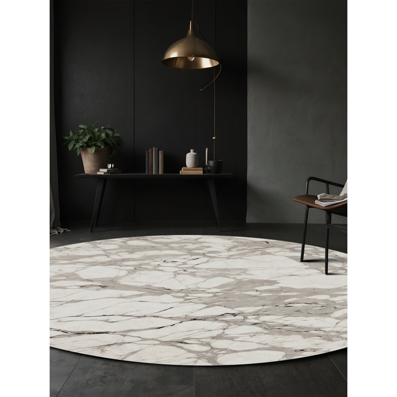 Machine Washable Gray Area Rug, Round 5'