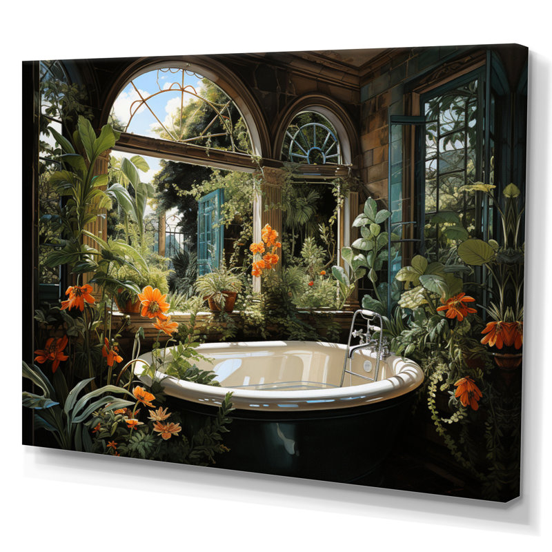 «Bathroom Botanical Retreat II», reproduction, H 34 po x l 44 po x P 1,5 po, Toile tendue