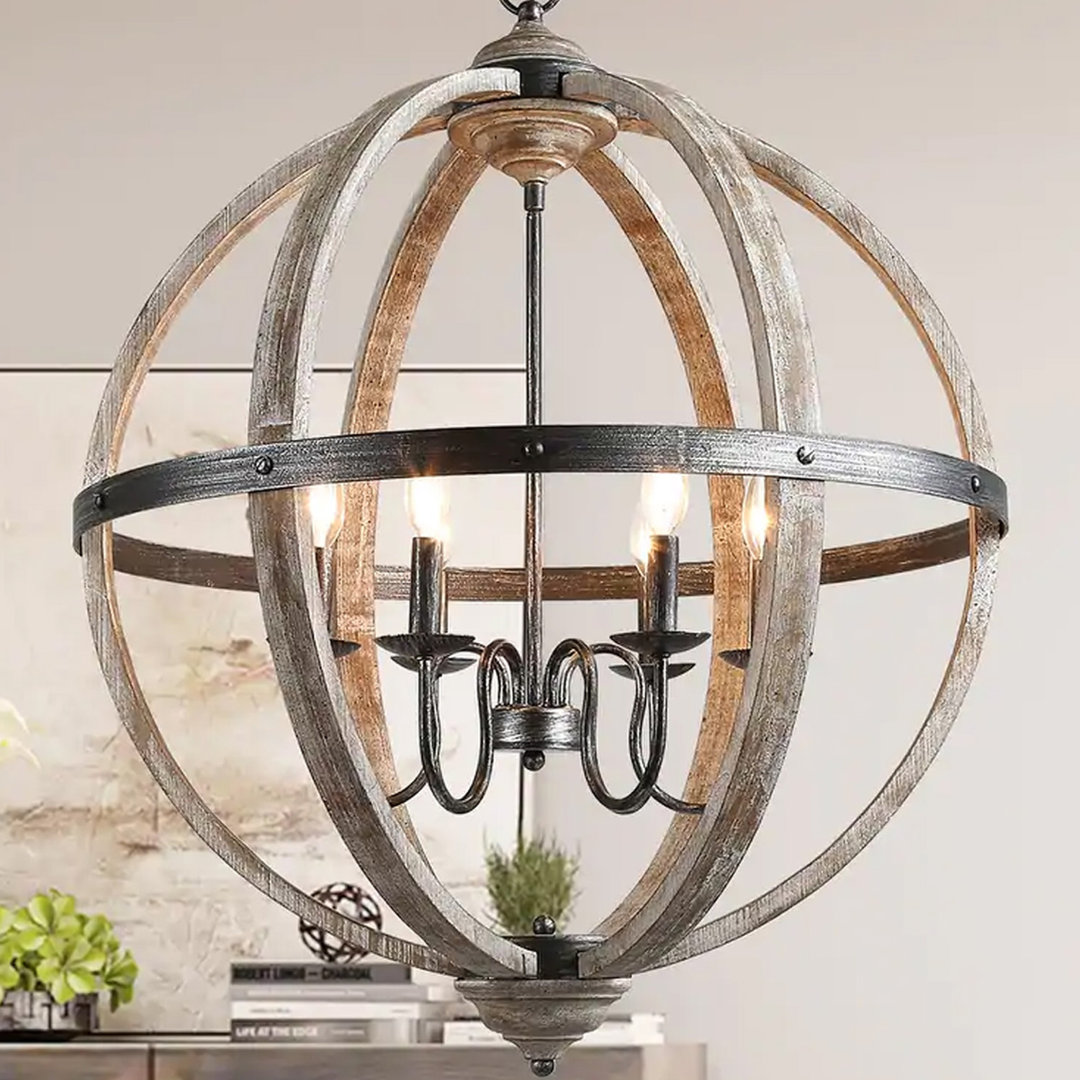 Aziz 6 - Light Large Lantern Globe Pendant with Wood Accents Gracie Oaks