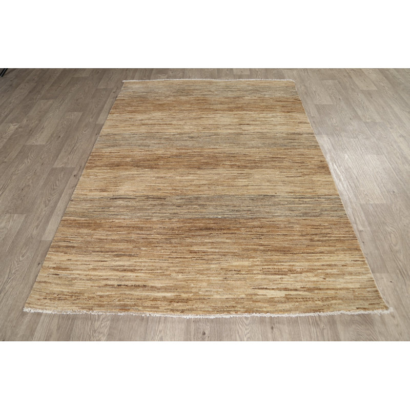 Tapis décoratif en laine de conception unique 4 pi 8 po x 6 pi 5 po noué à la main New Age beige/brun/gris