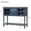 Buffet console, armoire de rangement en bois / verre. Grande table ouverte, tablette inférieure. 2 armoires vitrées, tiroirs. Look rétro patiné. Bleu marine antique. 42 po de longueur x 14 po de largeur 34,2 po-333404606