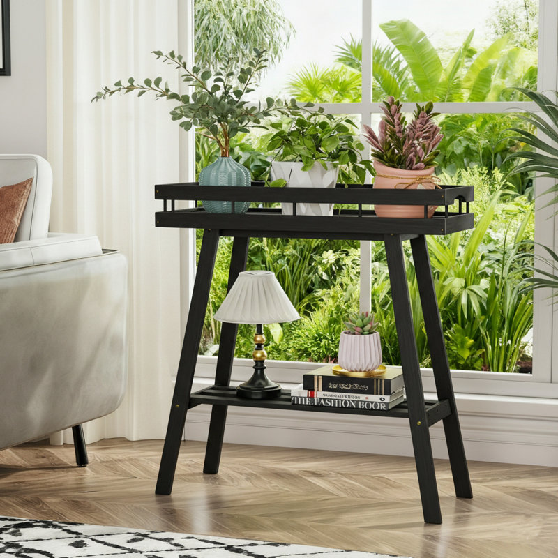Bamboo Plant Table Stand Indoor, Black