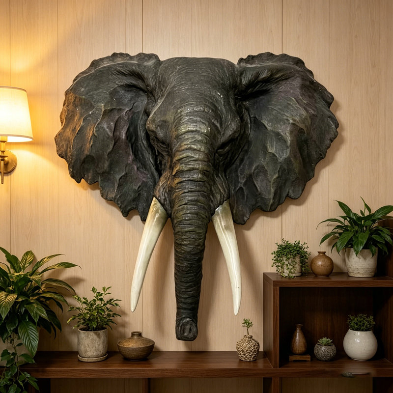 Waylon Elephant Head Head Wall Mount Decor, Elephant Head