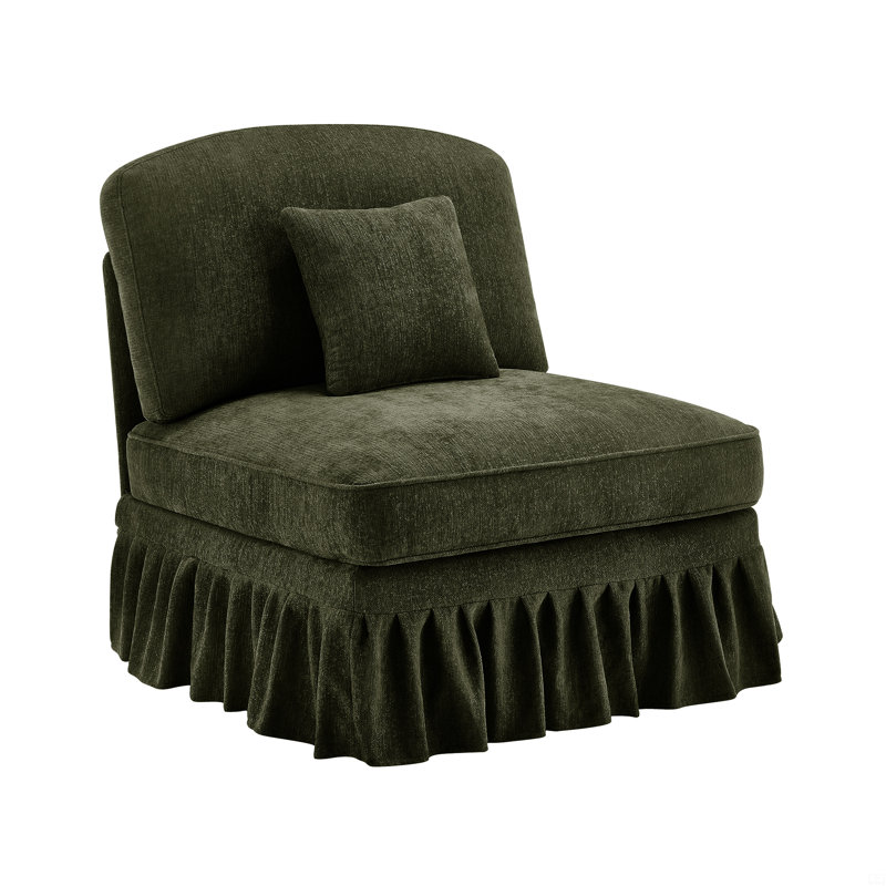 Armless Sofa Chenille W/1 Pillow, Green