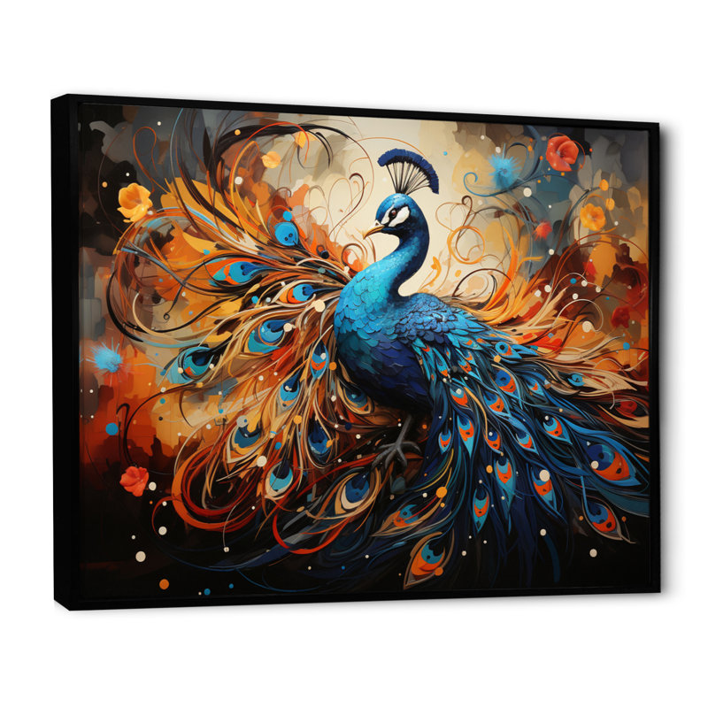 «Peacock Abstract Collage II», reproduction, Cadre flottant noir, H 30 po x l 40 po x P 1,5 po
