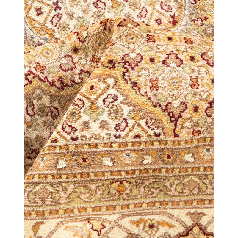 Tapis rouge / beige / jaune / brun noué à la main de conception unique 8 pi 2 po x 11 pi 2 po Hayner