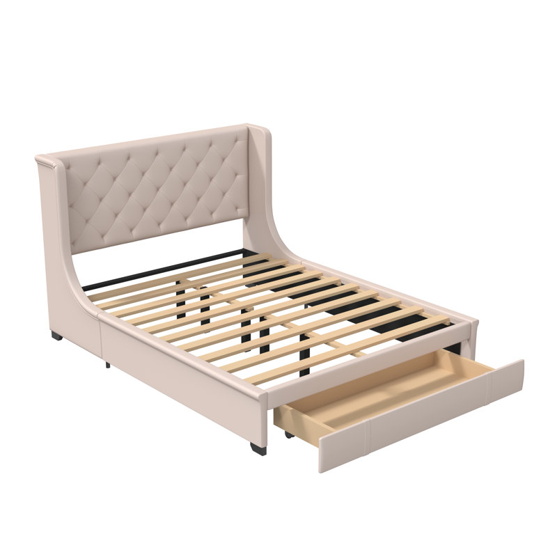Lit plateforme à tiroirs Emily-Maya, Beige