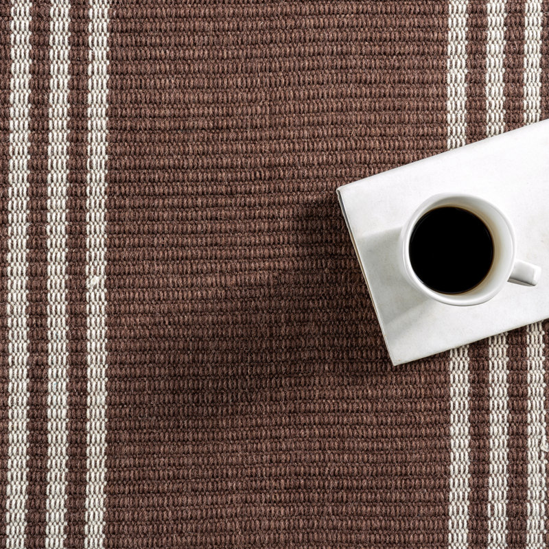 Handmade Dark Brown Wool Striped 10' x 14' Area Rug